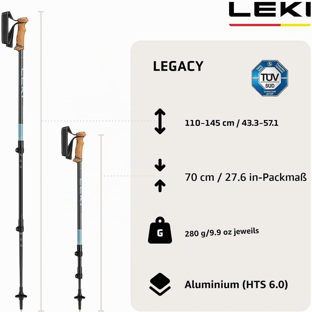 LEKI Legacy Wanderstöcke Damen &amp; Herren | verstellbare Trekkingstöcke aus Aluminium (110-145cm) mit