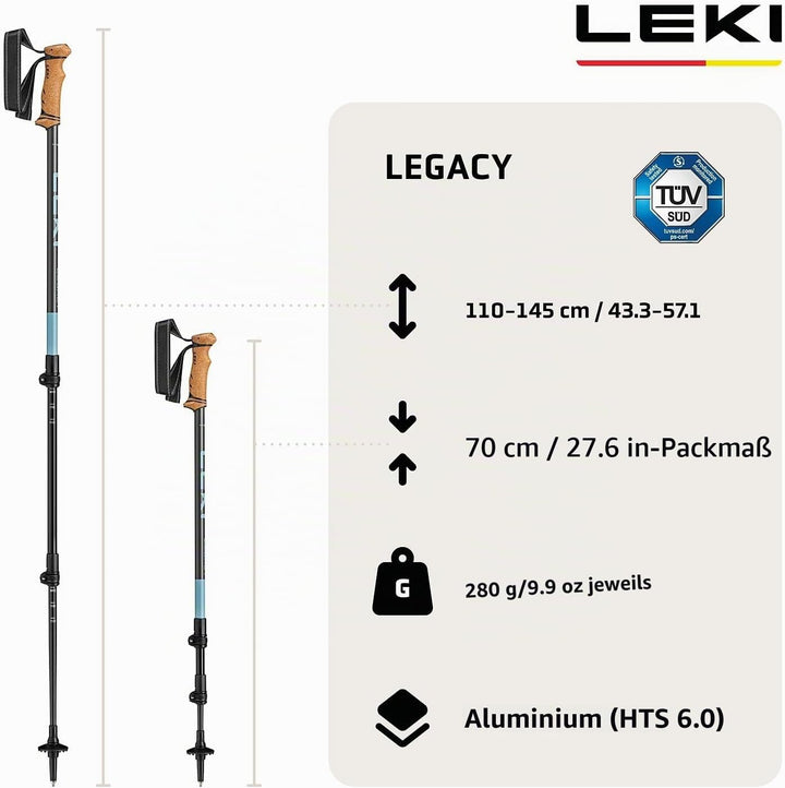 LEKI Legacy Wanderstöcke Damen &amp; Herren | verstellbare Trekkingstöcke aus Aluminium (110-145cm) mit