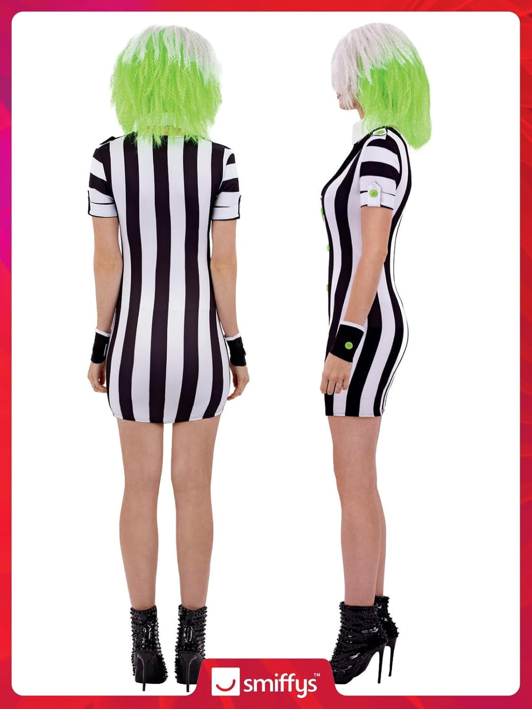 Smiffys Beetlejuice Erwachsenenkostüm mit Jacke, Hose und Krawatte schwarz-weiss gestreift mit aufsc