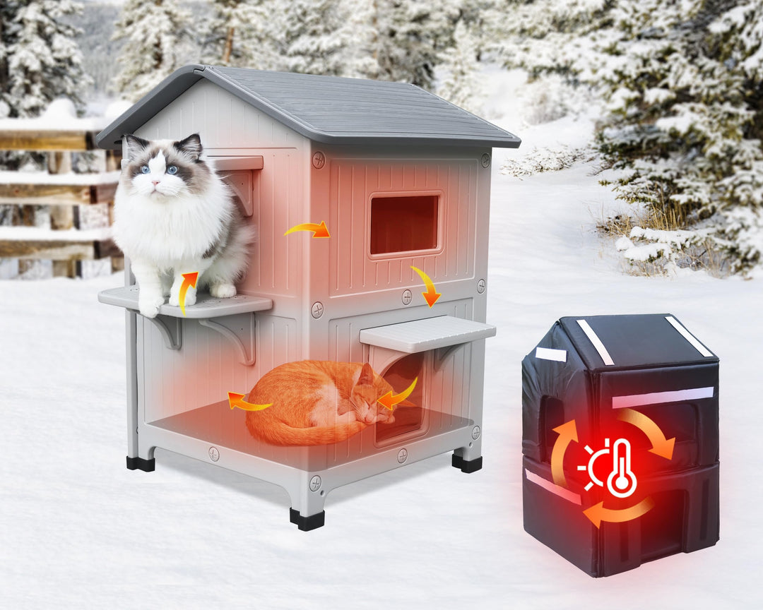 2 Geschichte Katzenhaus Outdoor mit isolierter Auskleidung, Outdoor-Häuser für Katzen Kunststoff aus