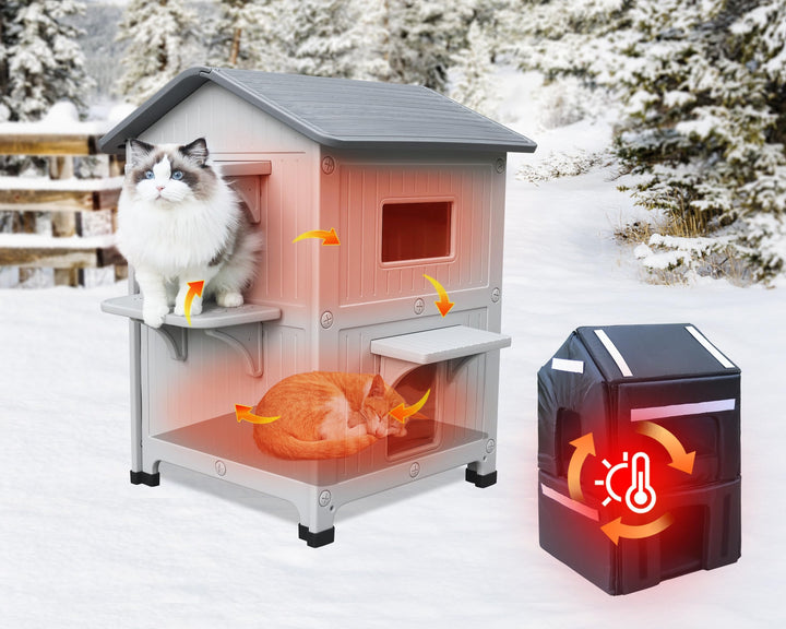 2 Geschichte Katzenhaus Outdoor mit isolierter Auskleidung, Outdoor-Häuser für Katzen Kunststoff aus