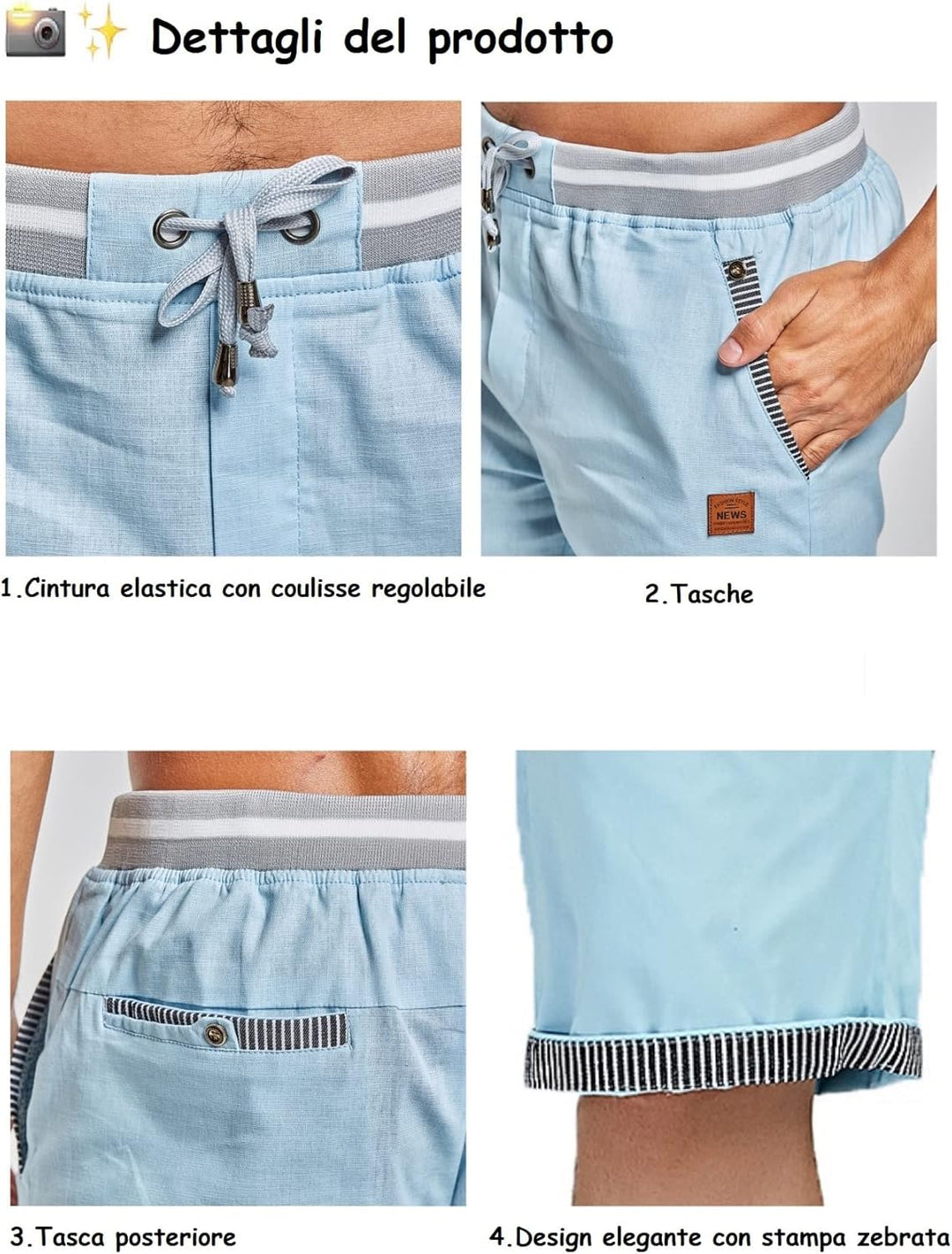 Tansozer Herrenshorts Herren Shorts Baumwolle Sommer Shorts mit Taschen Herren S Himmelblau, S Himme