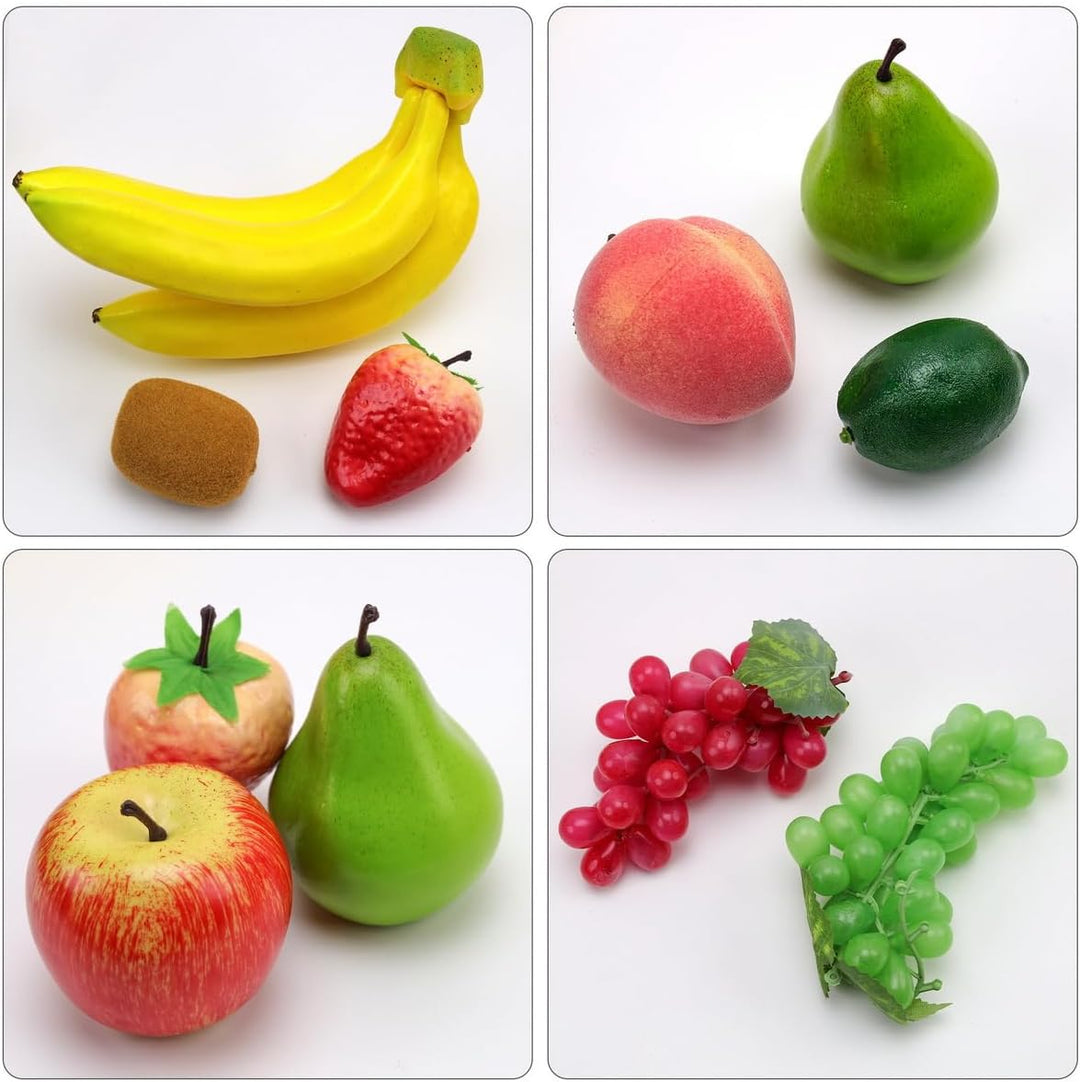 Meiwlong 11 PCS Künstliche Früchte Gefälscht Banane Traube Zitrone Kiwi Orange Apfel Pfirsich Erdbee