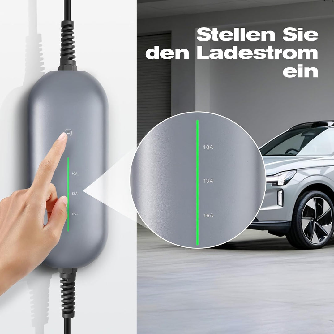Teskee Typ 2 Ladekabel Schuko 3,68 kW, 10 A/13 A/16 A Tragbares EV-Ladegerät, Mobile Wallbox Ladesta