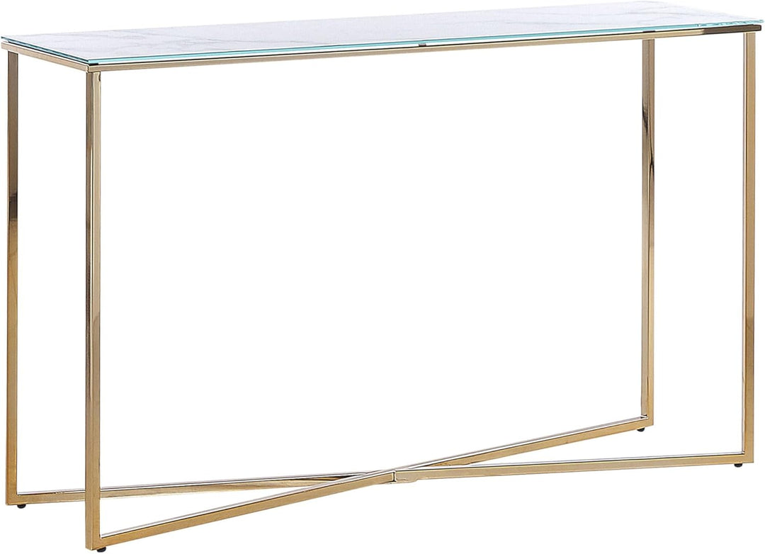 Schmaler Konsolentisch mit Marmor Optik weiss Metallgestell gold Glamour Royse