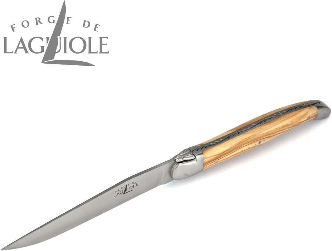 Forge de Laguiole - Steakmesser und Gabel je 1x im Set - Griff Olivenholz - Besteck Frankreich - Sta
