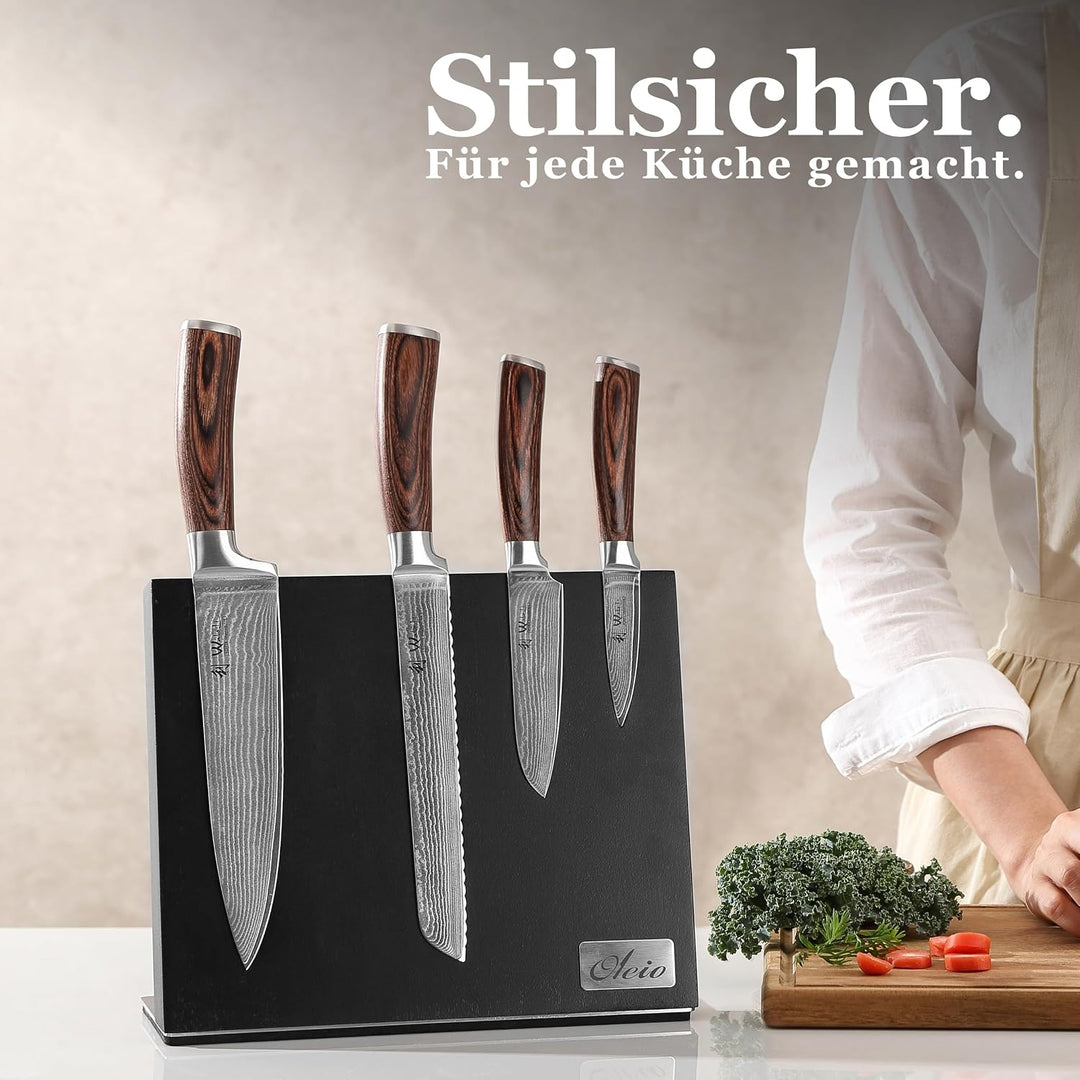 Oleio Magnetischer Messerhalter aus Akazienholz - Hochwertiger Messerblock mit starkem Magnet, Edels