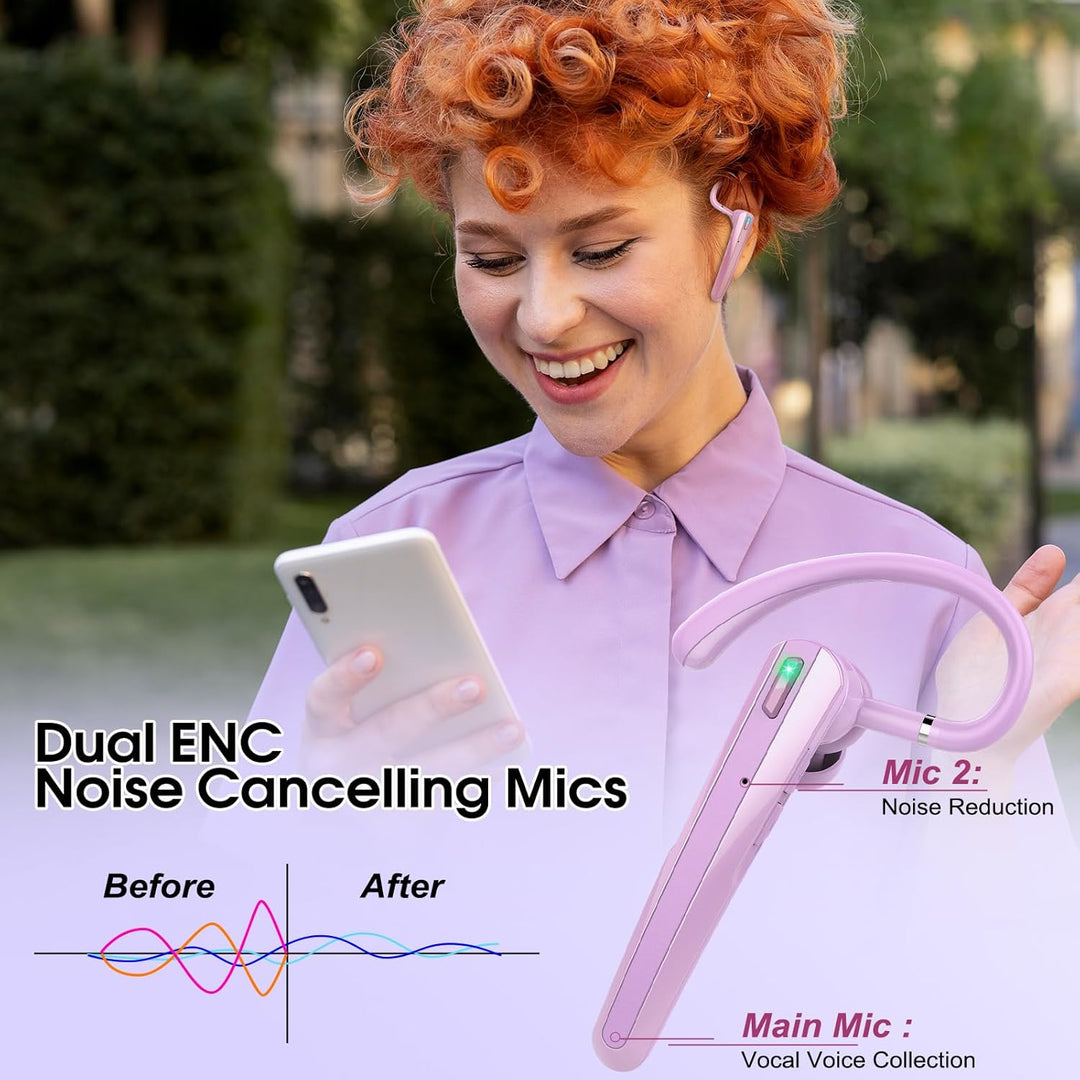 V5.3 Bluetooth Headset, Headset Kabellos Freisprech mit ENC Dual Geräuschunterdrückung Mic, 120 Std