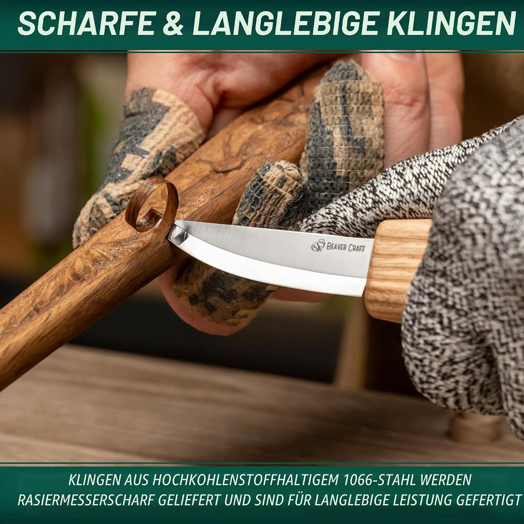 BeaverCraft S01 Löffelschnitzmesser Set – Holzlöffel Schnitzwerkzeug für Rechtshänder – Hakenmesser,