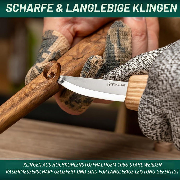 BeaverCraft S01 Löffelschnitzmesser Set – Holzlöffel Schnitzwerkzeug für Rechtshänder – Hakenmesser,