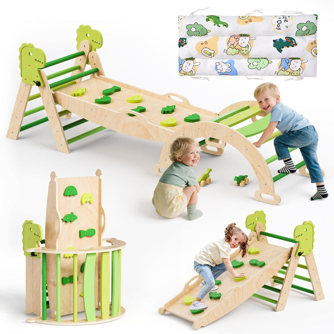 9-in-1 Montessori Indoor Spielset,Klettergerüst mit Rutsche, Bogen & Matte für Kleinkinder und Kinde