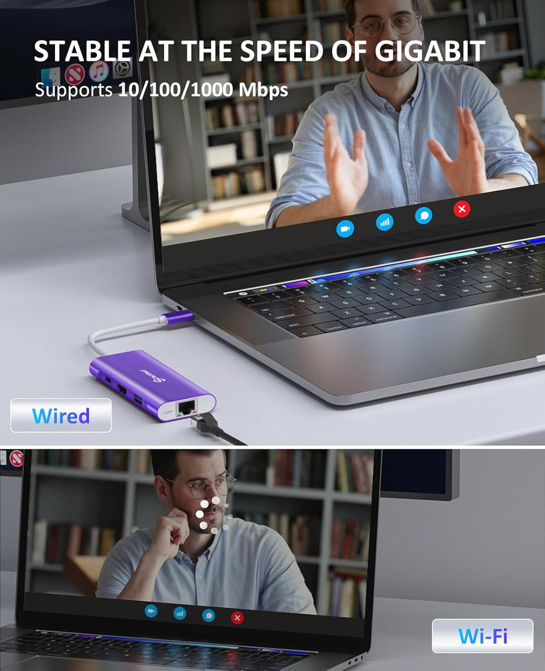 USB C Hub, UtechSmart 6 in 1 USB C zu HDMI Adapter mit 1000M Ethernet, PD 100W Ladeanschluss, 3 USB