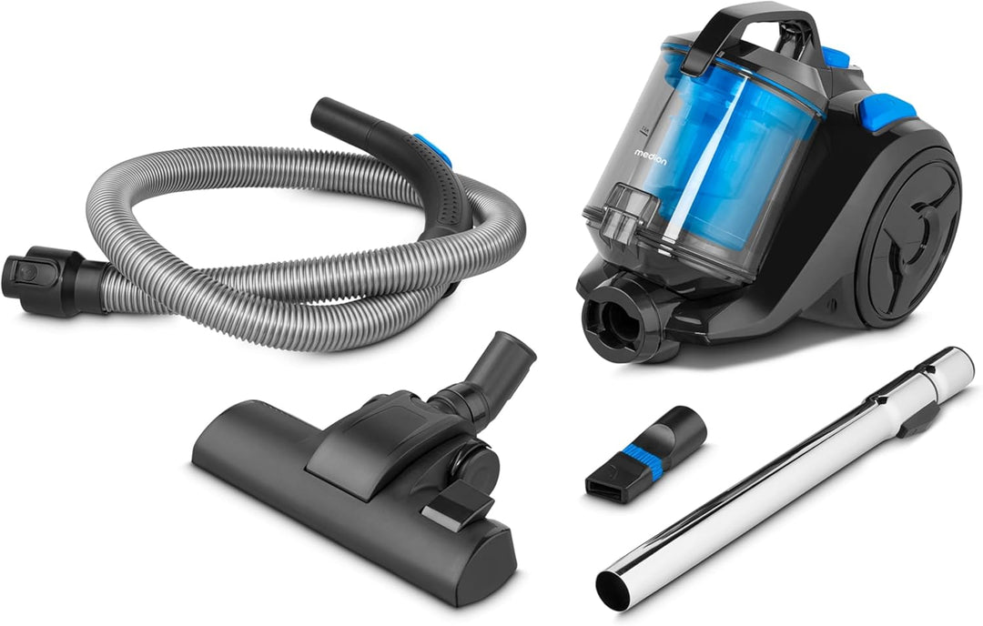 MEDION E2001 Zyklon-Staubsauger (beutellos, 800 Watt Leistung, 2 Liter Staubbehälterkapazität, 7 m A