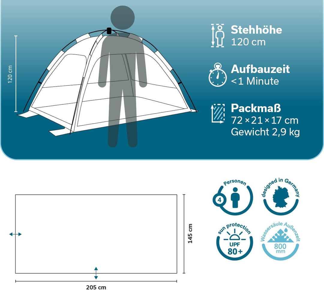Skandika Strandmuschel Skugga Quick-Start | Strandzelt, UV-Schutz 80+, rundum verschliessbar, Windsc