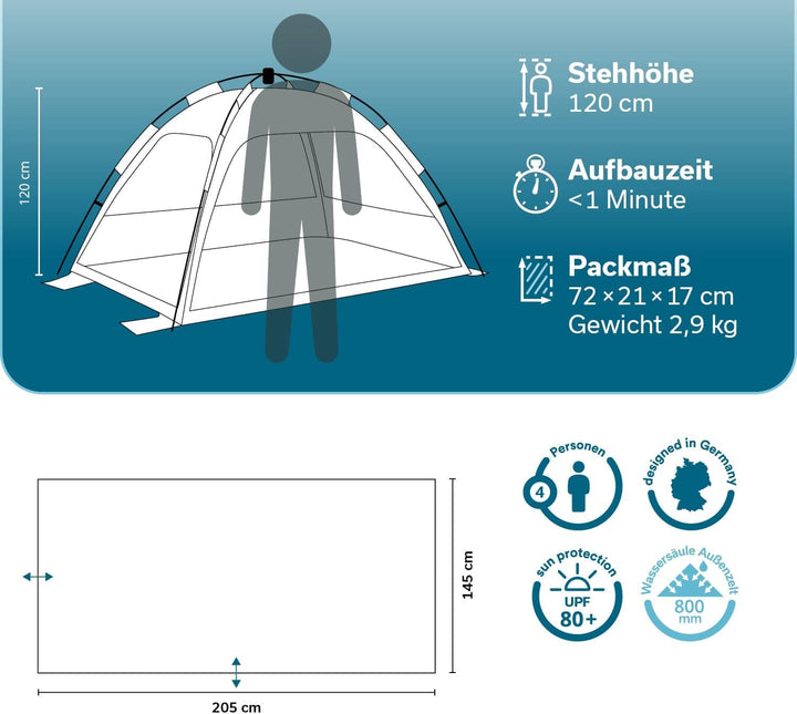 Skandika Strandmuschel Skugga Quick-Start | Strandzelt, UV-Schutz 80+, rundum verschliessbar, Windsc