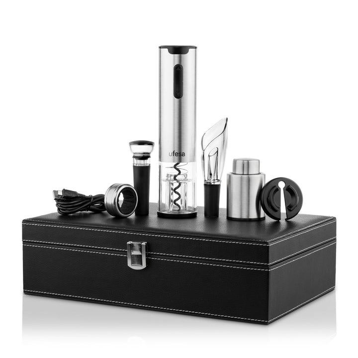 Ufesa EasyClassy Elektrischer Korkenzieher-Set, mit Koffer, Weinflaschenöffner mit LED-Licht, auslau