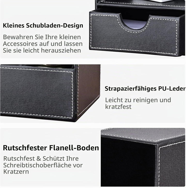 KINGFOM Büro Schreibtisch Organizer Ordnungssystem Tisch Organizer PU Leder Stiftehalter Stiftebox S