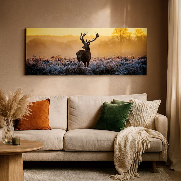 Wandbilder Dekoration Wohnzimmer Feld Nebel Natur Baum Panorama Bilder auf Leinwand 120x50cm Leinwan
