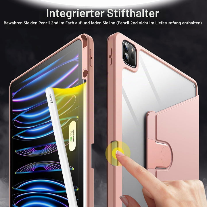 JETech Rotierende Hülle für iPad Pro 12,9 Zoll (2022/2021/2020/2018) mit Stifthalter, 360 Grad Drehb