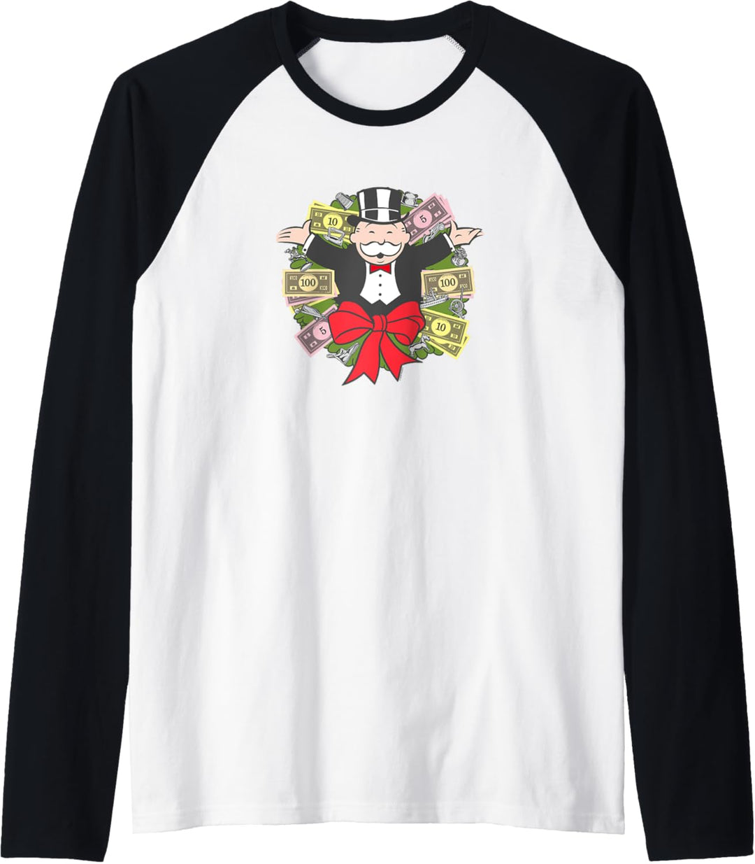 Monopoly Christmas Rich Uncle Pennybags Money Wreath Raglan