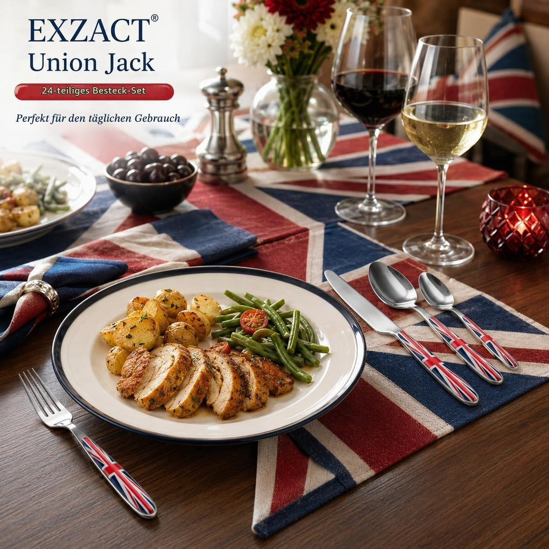 Exzact Rostfrei Stahl Besteck Set EX07 Union Jack X 24, Union Jack X 24