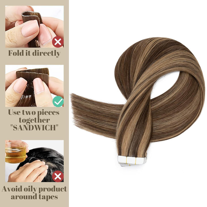 SEGO Haarverlängerung Tape Extensions Echthaar Klebeband 10 PCS Haarteile Glatt 100% Remy Human Haar