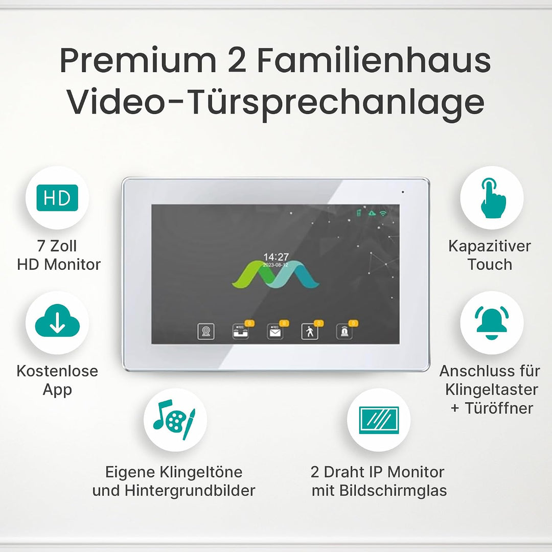 MATHFEL 1 Familienhaus Fingerprint 2 Draht Bus WLAN Video-Türsprechanlage, 10 Zoll Monitor mit Full