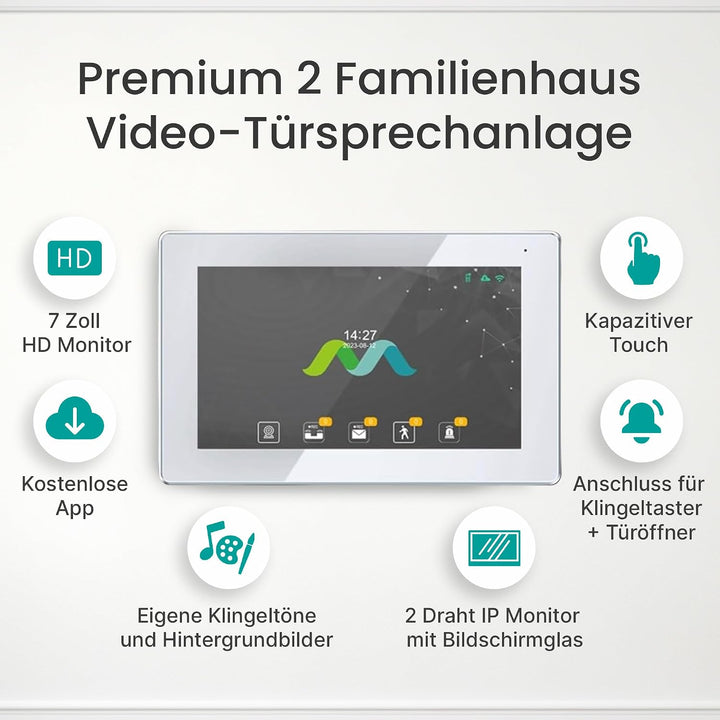 MATHFEL 1 Familienhaus Fingerprint 2 Draht Bus WLAN Video-Türsprechanlage, 10 Zoll Monitor mit Full