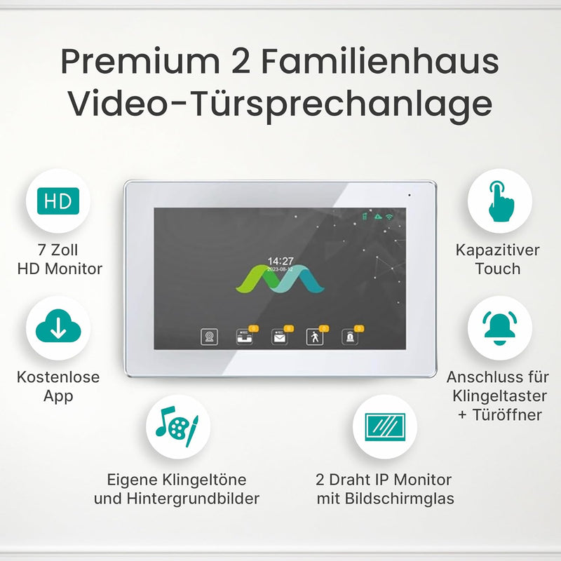 MATHFEL 1 Familienhaus Fingerprint 2 Draht Bus WLAN Video-Türsprechanlage, 10 Zoll Monitor mit Full