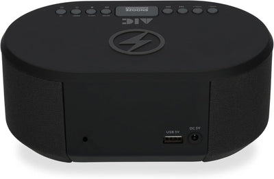 AIC Radiowecker DAB mit Ladefunktion Bluetooth QI Funktion USB Dual Alarm 18DAB schwarz