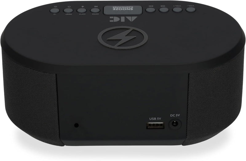 AIC Radiowecker DAB mit Ladefunktion Bluetooth QI Funktion USB Dual Alarm 18DAB schwarz