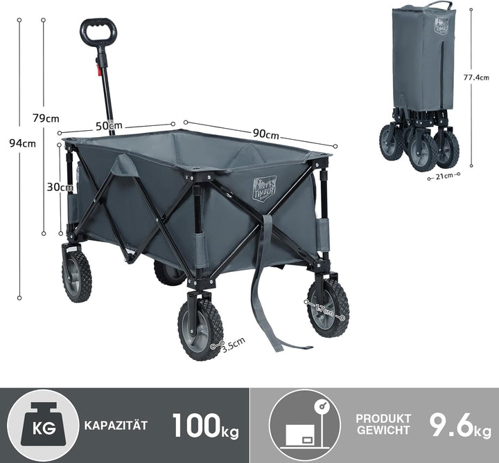 TIMBER RIDGE XXL Bollerwagen Faltbar Handwagen mit Seitentasche Getränkehalter verstellbarem Griff,