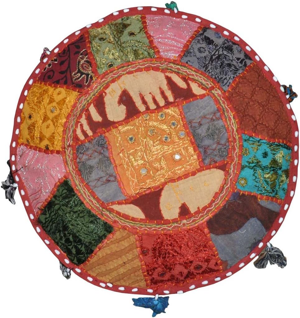 Rajasthali Hocker-Kissen, indischer Vintage-Stil, mit Stickerei und Patchwork, 46 x 33 cm