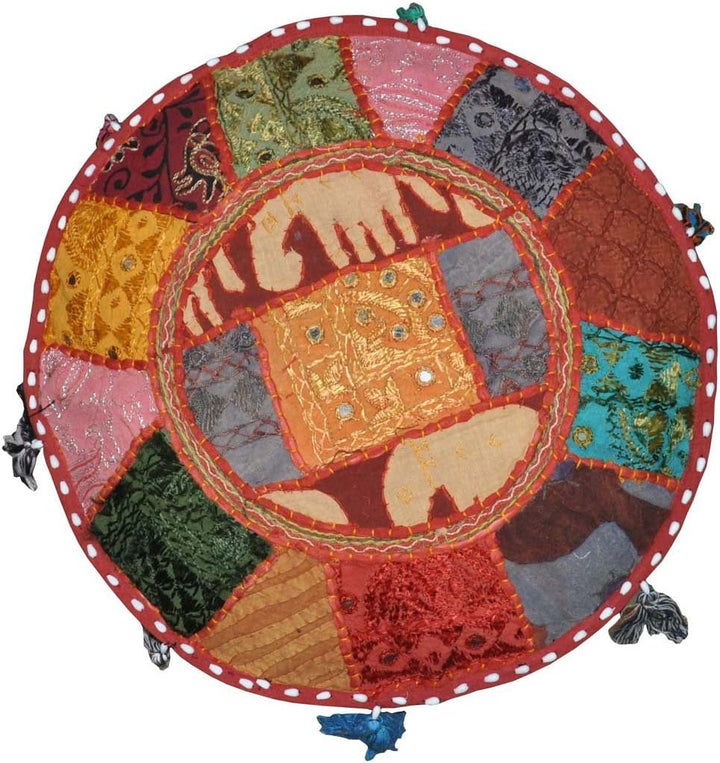 Rajasthali Hocker-Kissen, indischer Vintage-Stil, mit Stickerei und Patchwork, 46 x 33 cm