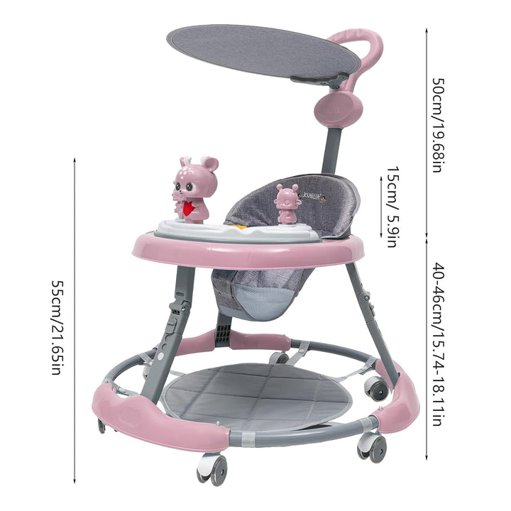 Lauflernwagen Baby, Gehhilfe Baby aus PVC mit Sonnenschirm und Fussmatte, Einstellbarer Höhe & Gesch