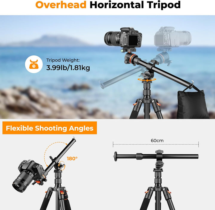 Victiv 259cm/ 102" Kamera Stativ, Multifunktionales Kamerastativ mit 360°-Horizontal-Drehachse & Pan