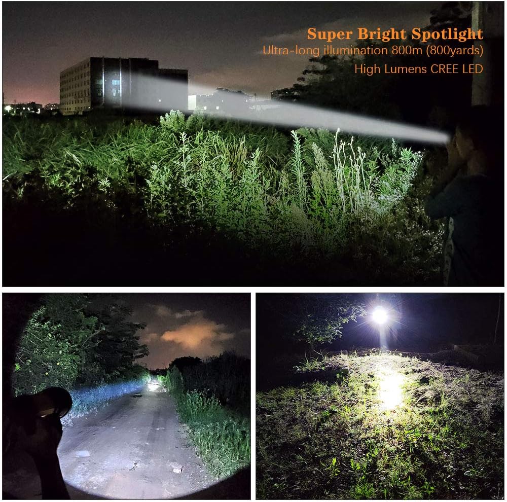 MAYTHANK LED Taschenlampe Extrem hell 6000 Lumens Wiederaufladbare Handlampe Langstrecken 800M Aufla
