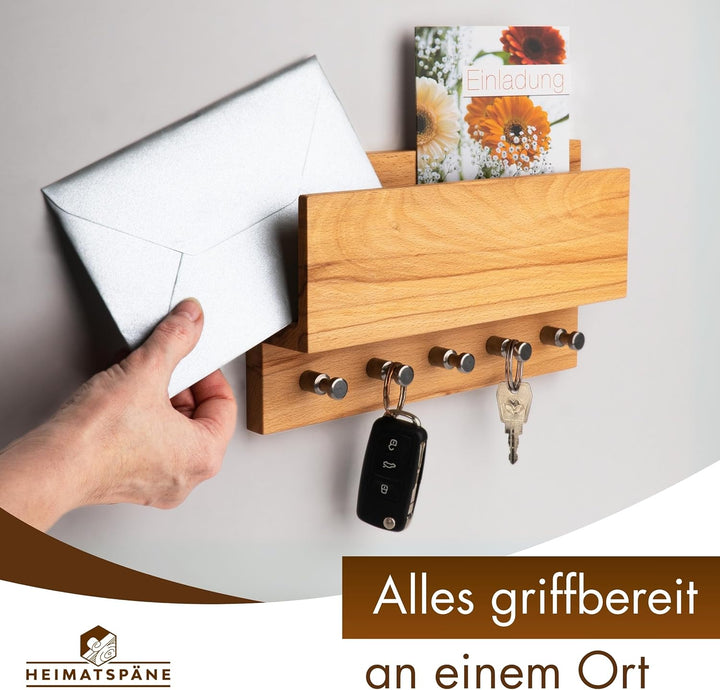 Heimatspäne Schlüsselbrett Holz – Hochwertige Edelstahlhaken und echte Kernbuche – handgemachtes Sch