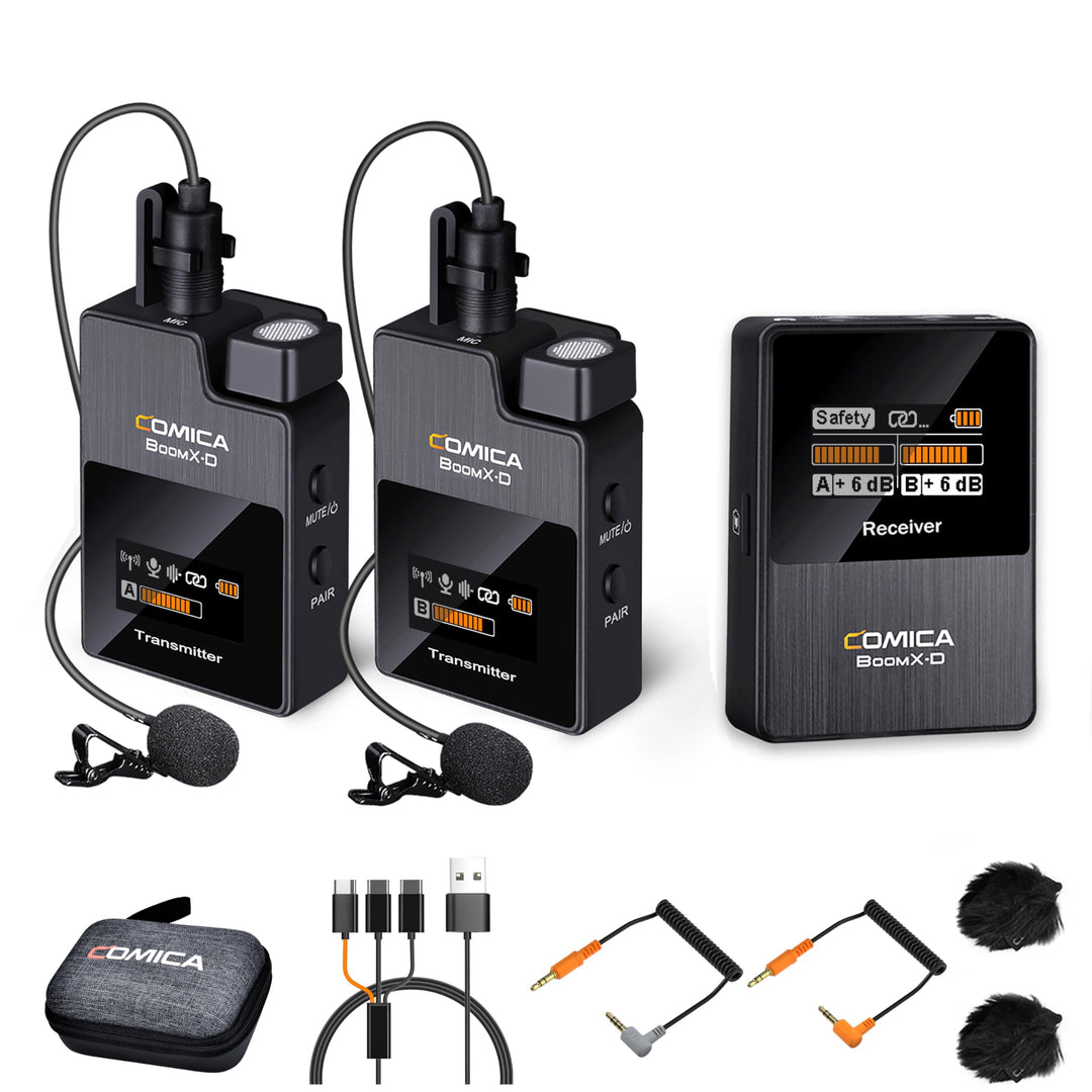 comica Drahtloses Mikrofon, BoomX-D2 Dual Channel 2.4G Wireless System Lavalier Funkmikrofon Kit mit