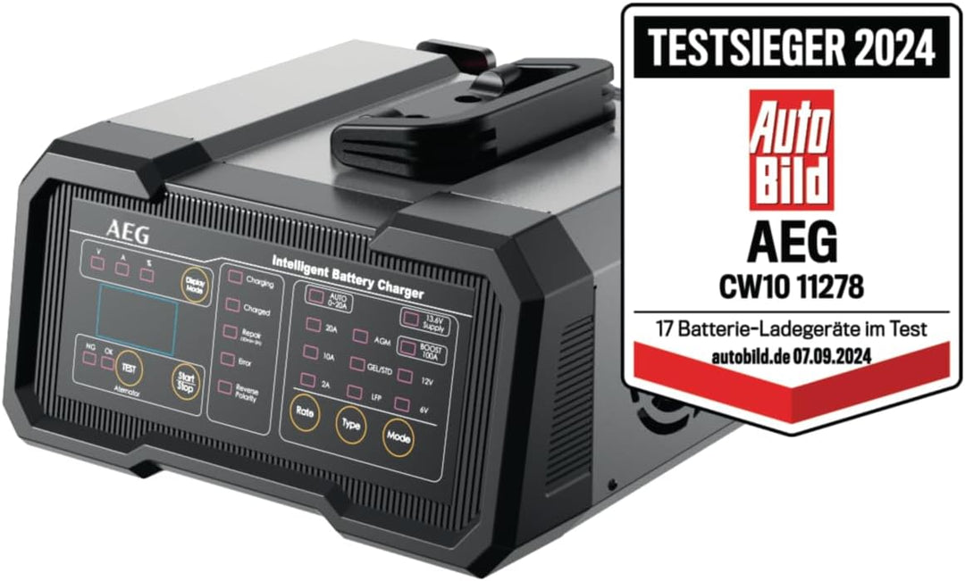 AEG Batterieladegerät CW10 lädt alle 6 V und 12 V Batterien, umfangreicher Sicherungsschutz, mit Lad