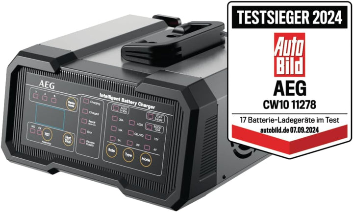 AEG Batterieladegerät CW10 lädt alle 6 V und 12 V Batterien, umfangreicher Sicherungsschutz, mit Lad