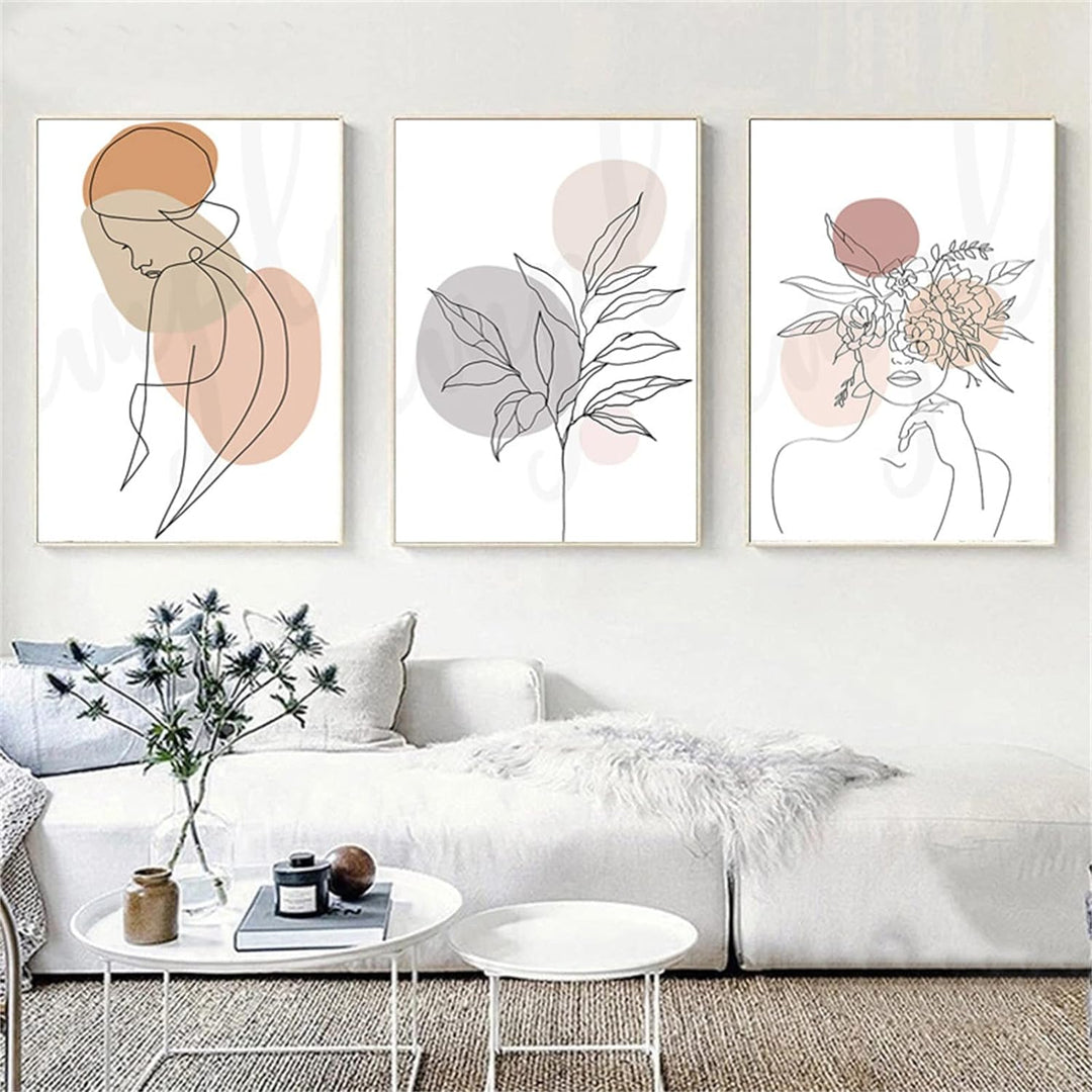 TROYSINC 3er Poster Set, Premium Abstrakte Leinwandbilder, Kunst Line Beige Wandbilder, Aesthetic Bi