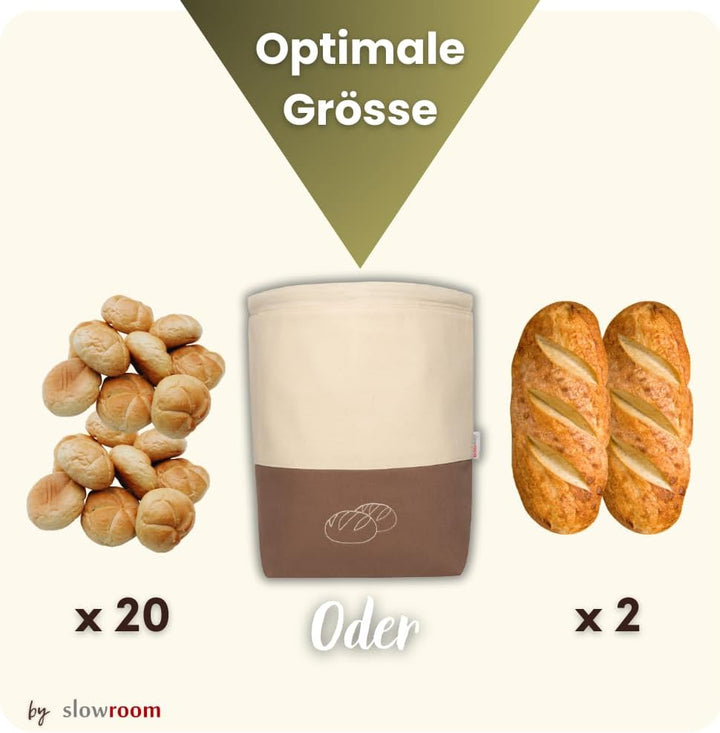slowroom Brotbeutel zur Brotaufbewahrung und Frischhalten 3 in 1 - Brotkorb Stoff - Brottasche aus B
