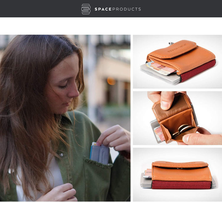 Space Products ® Mini Geldbörse braun I Sehr kleines Echtleder Wallet/Portemonnaie mit Münzfach I 15