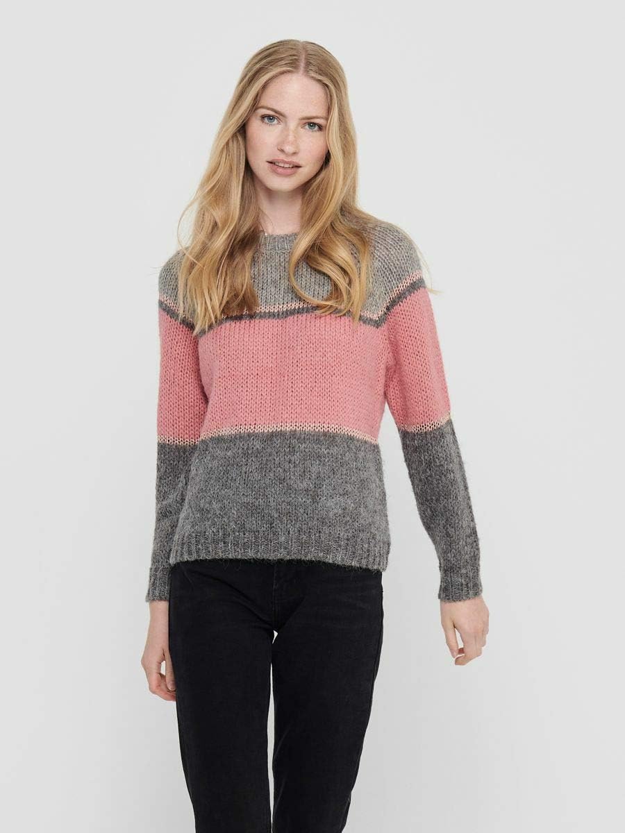 ONLY Female Strickpullover Gestreifter Llight Grey Melange