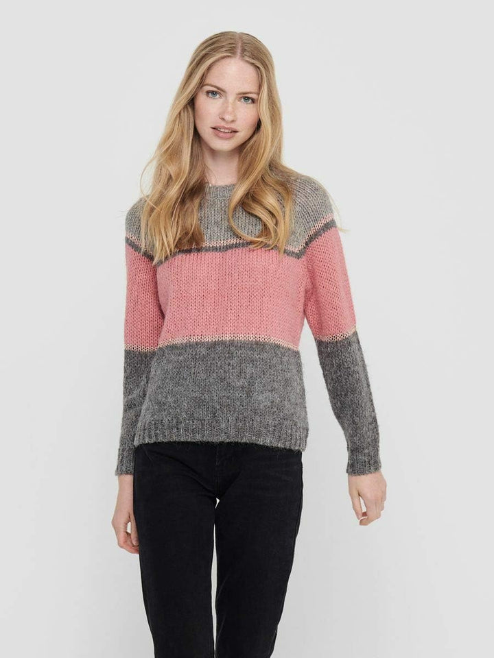 ONLY Female Strickpullover Gestreifter Llight Grey Melange