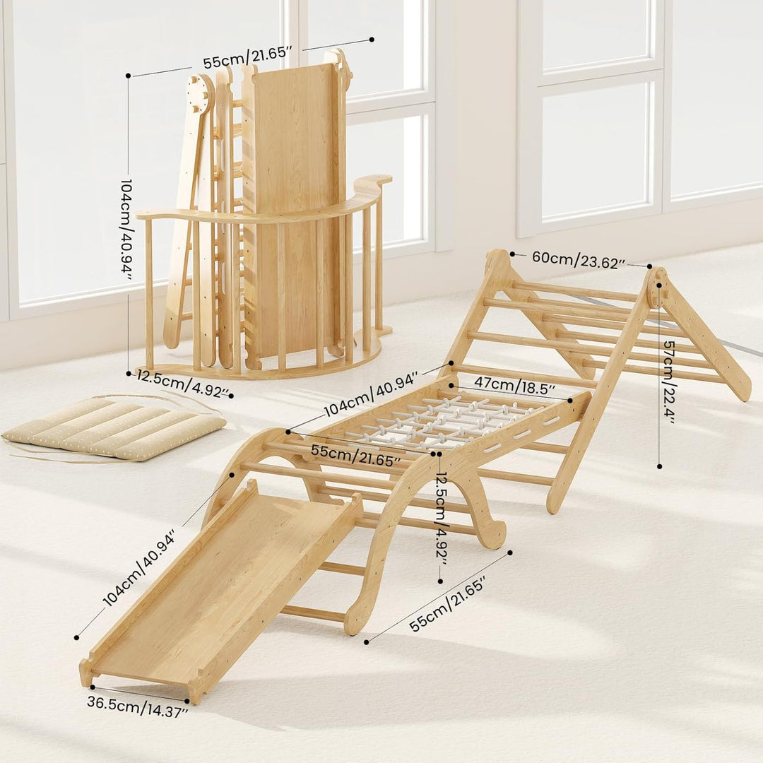5-in-1 Indoor-Klettergerüst für Kleinkinder, Montessori-Klettergerüst-Set mit Kletterdreieck, Bogen,