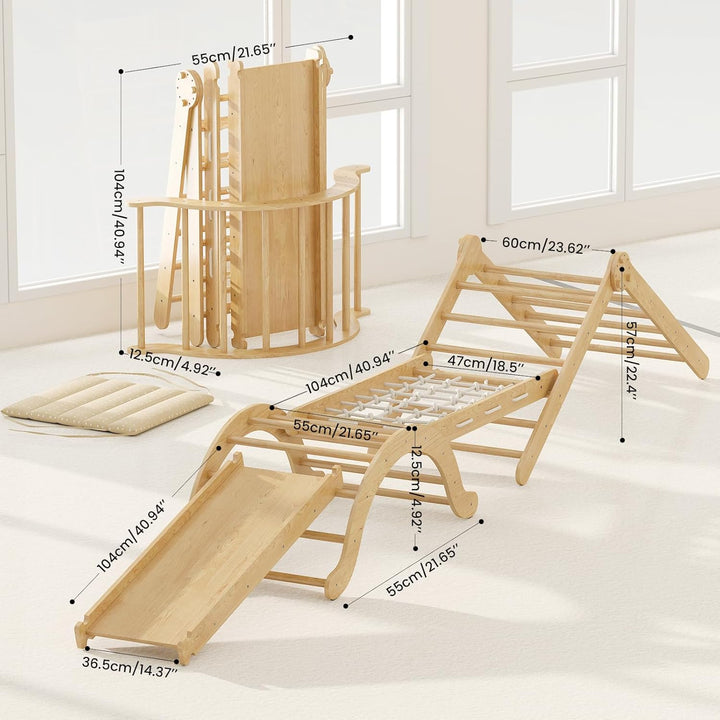 5-in-1 Indoor-Klettergerüst für Kleinkinder, Montessori-Klettergerüst-Set mit Kletterdreieck, Bogen,
