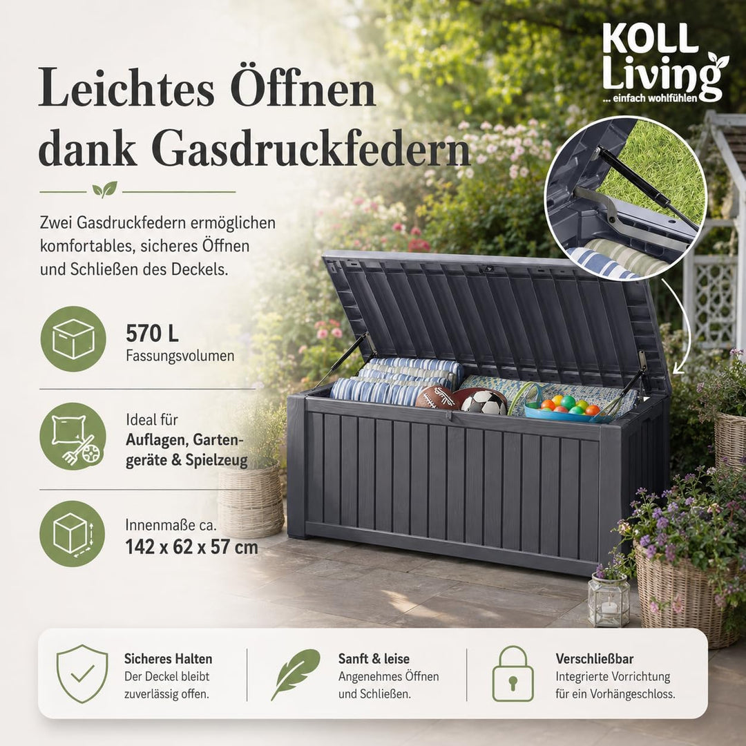 Koll Living Auflagenbox/Kissenbox 570 Liter l 100% Wasserdicht l mit Belüftung dadurch kein übler Ge