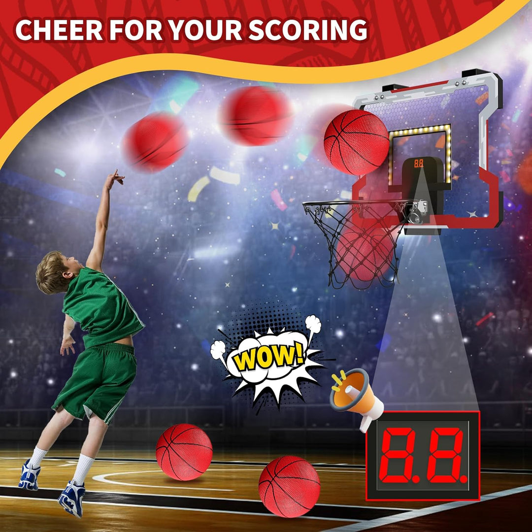 HYES Mini Basketballkorb für Kinder, Basketballkorb Set für Zimmer Basketball Set Mit LED-Licht, 3 B